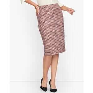 Talbots Red Gingham Twill Knee Length Pencil Skirt NWT